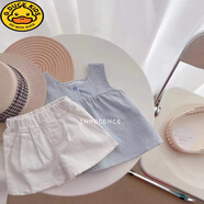G.DUCKKIDS女童夏裝套裝女寶寶裙子夏季分體衣服一歲女童夏款童裝0-3歲小孩 格子控藍(lán)色 100 建議身高90-95cm年齡3-4歲(