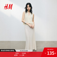 H&M女裝襯衫2025夏新款亞麻混紡翻領(lǐng)V領(lǐng)無(wú)袖襯衣條紋上衣1289990 奶油色/細(xì)條紋 L 170/104