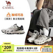 駱駝漫游慢跑鞋男加絨[小紅書同款]全地形復古運動跑鞋女 7014A，一度灰/深欖綠 ，女【加絨】 37