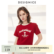 迪賽尼斯（DESIGNICE）2024年夏季新款美式復古風(fēng)百搭簡(jiǎn)約印花圓領(lǐng)短袖T恤女 紅色 M