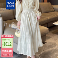 唐獅（TonLion）2024女高腰凈色半身長裙優(yōu)雅氣質(zhì)溫柔韓系時尚 米白 L 