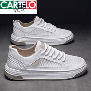 卡帝樂(lè )鱷魚(yú)（CARTELO）男鞋2025新款夏季透氣防臭網(wǎng)眼鏤空網(wǎng)面板鞋男運動(dòng)休閑防滑網(wǎng)鞋男 【主圖款】白卡特l價(jià)品牌斷碼 旗艦正品 39 高檔品牌補貼