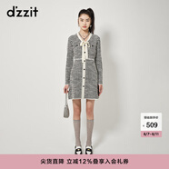 DZZIT地素長袖針織連衣裙春秋季新款小香風千鳥格提花設計裙子女 黑色 XS