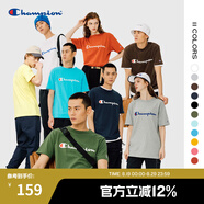 Champion夏季經典款印花草寫LOGO圓領休閑運動T恤無性別冠軍短袖男女情侶 白色(偏?。?M
