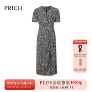 PRICH法式泡泡袖雪紡碎花連衣裙時(shí)尚抽繩下擺長(zhǎng)裙女 19黑色 S 160