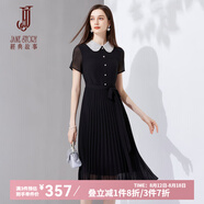 經(jīng)典故事（JANE STORY）修身娃娃領(lǐng)黑色襯衫連衣裙女2024新款夏季雪紡裙子氣質(zhì)襯衣百褶裙 黑色 M