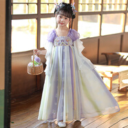 芭米諾漢服女童夏款兒童古風(fēng)超仙夏季中國風(fēng)小女孩古裝公主裙 紫色 140