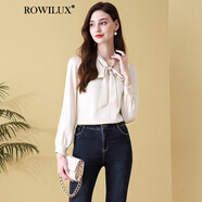 ROWILUX羅威奢品飄帶領(lǐng)襯衫女2025秋季新款短款優(yōu)雅氣質(zhì)杏色肌理感上衣 杏色 S
