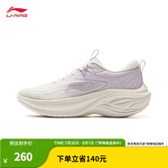 李寧（LI-NING）【劉詩雯同款】凌波休閑慢跑鞋女鞋25夏季時尚透氣舒適回彈運(yùn)動鞋 云霧白/淡綺紫-4 38