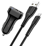 優(yōu)勝仕汽車(chē)充數據線(xiàn)套裝一拖三雙USB車(chē)載安卓充電器點(diǎn)煙器 Micro數據線(xiàn)+2.1A雙USB車(chē)充