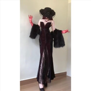 法式赫本風(fēng)黑色絲絨連衣裙女2025春季新款性感純欲抹胸魚尾裙女潮 圖片色袍【不含披肩項(xiàng)鏈】 S