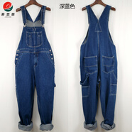 爵思朗老友記同款背背褲男士牛仔背帶褲大碼連體褲寬松工裝褲美式休閑 深藍色 32