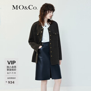 MO&Co.【美麗諾綿羊毛】中長金扣圓領毛呢外套高端上衣女夾克大衣 熟褐色 S 160
