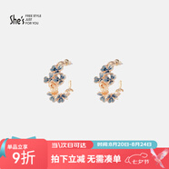 She's茜子手工滴油輕奢時(shí)尚耳飾梵高鳶尾花朵耳釘女七夕禮物送女友
