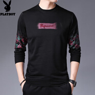 花花公子長(cháng)袖t恤男春秋季圓領(lǐng)2023新款韓版潮流時(shí)尚青中年百搭男裝T恤衛衣 A13紅色S字__春秋款 175/XL建議135-150斤