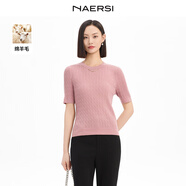 naersiling簡約顯瘦圓領(lǐng)針織衫2025年秋季新款女 淺紅色 L
