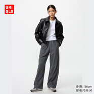 優(yōu)衣庫女裝法蘭絨舒適長(cháng)褲/全棉柔軟寬松直筒休閑褲 新款478849 08 深灰色 2XL