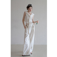 EGGKA修身針織韓系無袖背心+透氣披肩兩件套女夏簡約氣質顯瘦上衣 白色 S