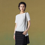 生活在左2025早秋新品繡立體花朵優(yōu)雅多色毛織上衣 米白 L