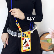 華強北優(yōu)品趣味歪頭女孩四角帶孔波點手機保護殼mate70單肩掛繩適用于蘋果iP 四孔手機保護殼長繩四角可 iPhone14Plus