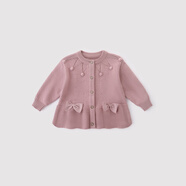 巴厘小豬女童開(kāi)衫毛線(xiàn)衣春秋兒童外套甜美可愛(ài)小女孩上衣女寶寶針織衫 豆沙紅 90