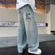 巴帝巴帝（Badibadi）兒童裝男童秋裝牛仔褲子春秋夏款2025新款薄款中大童夏季男孩長(zhǎng)褲 25- 口袋刺繡寶塔 藍(lán)色 120