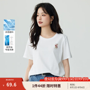 茵曼（INMAN）純棉舒適女裝logo繡花短袖t恤女時(shí)尚百搭休閑2025夏季新品上衣 珍珠白-F18525135 S