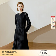 顏域黑色連衣裙春冬季女裝2025年新款顯瘦連身裙針織假兩件百褶裙 黑色 M/38