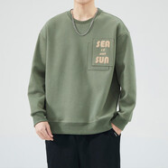 森馬衛衣男士秋冬款2025新款潮牌圓領(lǐng)加絨男生長(cháng)袖t恤上衣服裝秋冬季 1001綠色 2XL 【155-175斤】