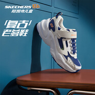 Skechers斯凱奇兒童鞋復古運動(dòng)鞋秋冬女童鞋新緩震跑步鞋303967L/405304L 男童/白色/海軍藍色/WNV 34