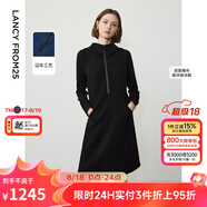 朗姿設計感復古休閑連帽收腰輕運動(dòng)衛衣連衣裙冬季新款裙子 黑色2 XL