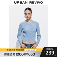 UR2025秋季新款女裝休閑絞花肌理櫻桃刺繡針織開衫UYY950116 淺藍 XS