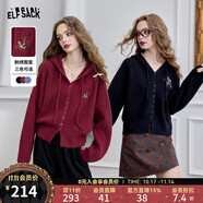 妖精的口袋慵懶風(fēng)連帽毛衣開(kāi)衫女2025年春季新款甜美軟糯短款上衣 時(shí)尚黑色 S