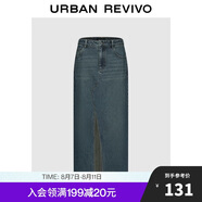 UR2024秋季新款女裝復(fù)古休閑開衩長(zhǎng)款顯瘦牛仔半裙UWG840215