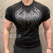 李紳gymshark美式街頭哥特風(fēng)Breathedivinity男女緊身高彈健身運(yùn)動(dòng)T恤 黑色 L