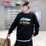 李寧童裝衛衣男大童新款防風(fēng)保暖圓領(lǐng)logo印花寬松青少年無(wú)帽長(cháng)袖上衣 黑色19-3 175