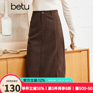 betu百圖女裝2022秋冬新款半身裙燈芯絨半身裙秋冬女高腰顯瘦百搭開(kāi)叉a字裙半身裙女2210T55 咖啡色 M