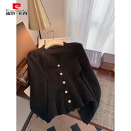 皮爾卡丹（pierre cardin）專(zhuān)柜撤回剪標女裝小香風(fēng)珍珠扣毛衣女秋冬裝顯瘦魚(yú)尾針織開(kāi)衫 黑色 【獨特上衣超好看/寬松正肩別致/百搭顯瘦甜美 S 【秋天穿搭/日系/外搭/顯瘦設計感小眾/氣質(zhì)/