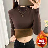 恒源祥秋冬季加絨加厚毛衣女一體絨圓領(lǐng)內(nèi)搭打底針織衫修身大碼保暖上衣 咖啡色(半高領(lǐng)) S 建議80-90斤