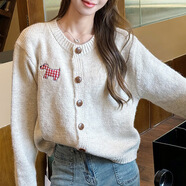 溥畔小狗貼布糖果色甜美開(kāi)衫毛衣秋季新款外套多色森女 米白色 均碼