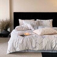 YOLANNA秋冬新款感兔毛大包邊立體雕花牛奶絨家用床上用品套裝 丹鳳舞枝-藍色 床單款 2.0m四件套