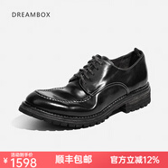 dreambox鈞博夏季高檔意大利馬臀皮男士商務(wù)皮鞋手工真皮大底厚底結婚鞋 黑色 43