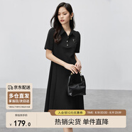 尚都比拉休閑連衣裙女垂感氣質(zhì)通勤小個子POLO裙短袖夏天a字裙子 雅黑色 S