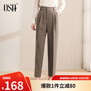 歐莎（OSA）高腰窄版OL職業(yè)垂感煙管西裝褲女通勤顯瘦直筒休閑褲子2025秋新款 咖色A 2XL
