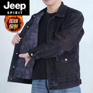 JEEP SPIRIT干活穿的牛仔外套男加絨保暖耐磨工地建筑上班焊工勞保工作服秋冬 加.絨款8008牛仔外套黑色 5XL 【建議190-205斤】