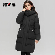 雅鹿羽絨服女中長款2025冬季加厚抗寒保暖新時(shí)尚款情侶款連帽外套女