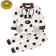 G.DUCKKIDS品牌兒童秋衣套裝純棉男童女童春裝寶寶內衣全棉嬰兒秋褲小孩保暖 A001咖啡米奇 90cm.