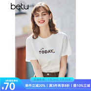 betu百圖女裝春裝新款寬松韓版卡通印花短袖T恤ins潮JD2102T08 白色 XS