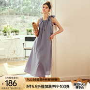 Olrain歐芮兒棕色無袖連衣裙女夏季新款寬松度假風(fēng)掛脖裙子沙灘裙 紫色 S