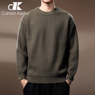 CANELIN KISKHA高端輕奢扭花拼接圓領(lǐng)毛衣男春秋新款寬松保暖毛衫日系長袖針織衫 軍綠 2XL 碼 推薦160至180斤
